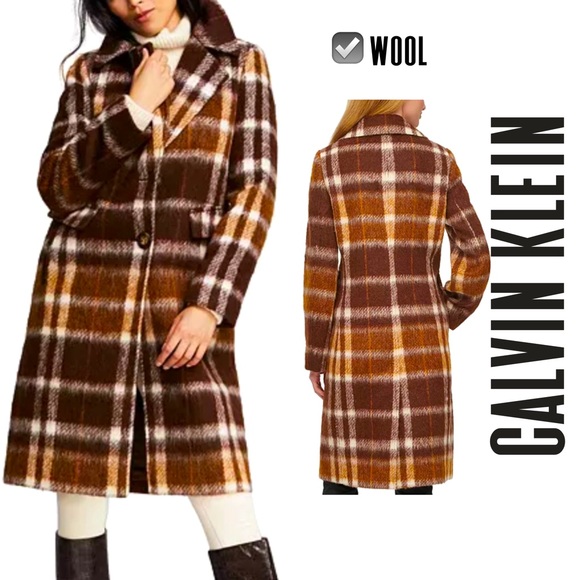 Calvin Klein Jackets & Blazers - NWT CALVIN KLEIN wool coat plaid walker jacket outwear trench size 8